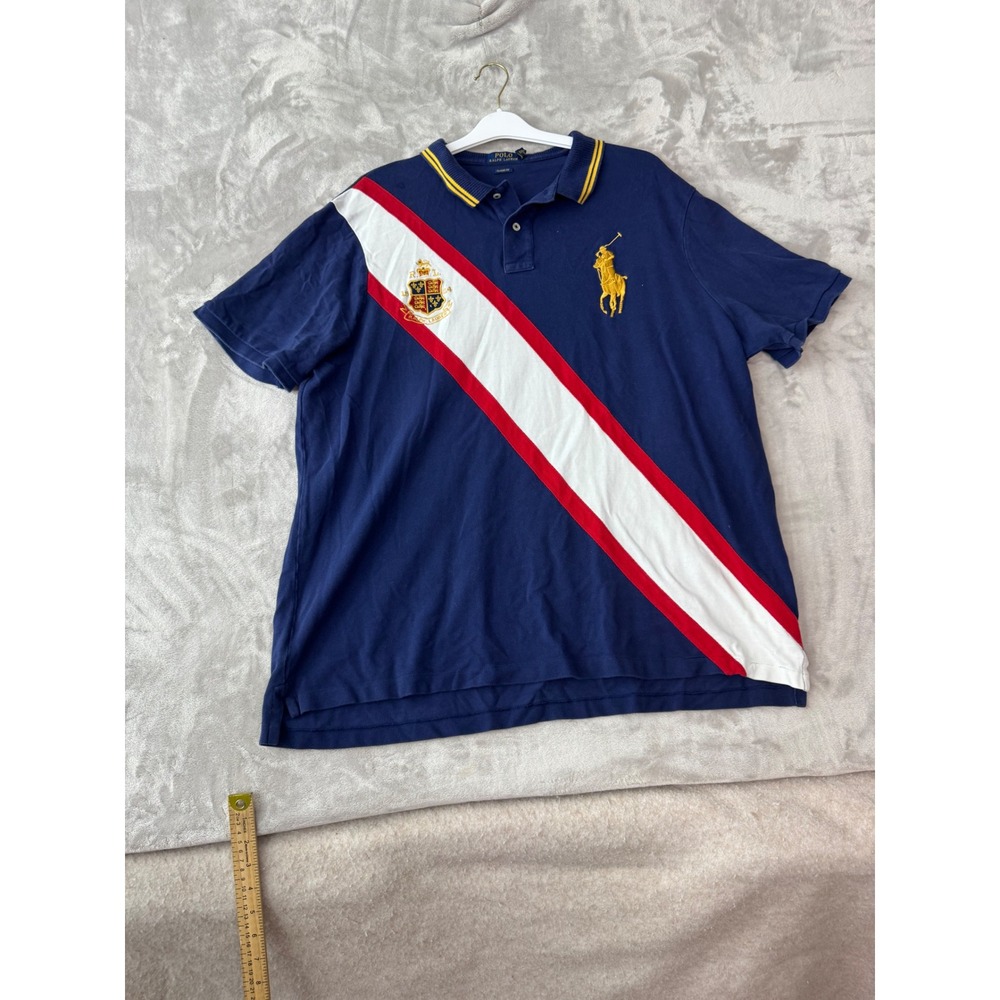 Polo Ralph Lauren Mens XXL Classic Fit Navy Blue Big Pony Sash Crest Polo Shirt